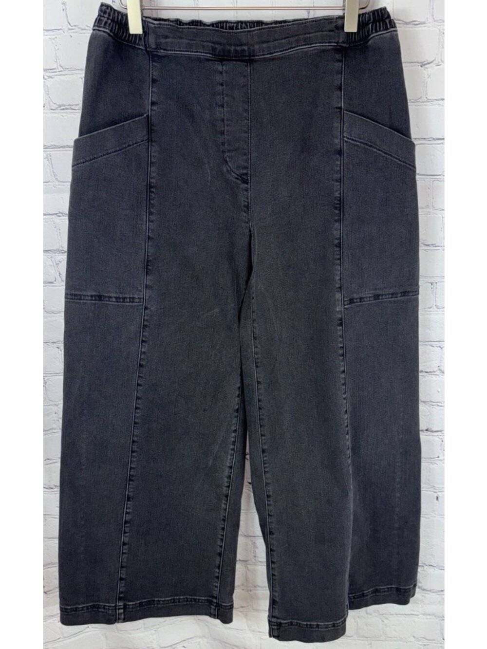 LISA BAYNE Women's Wide Leg Jeans High Rise Cropped Size Medium Black